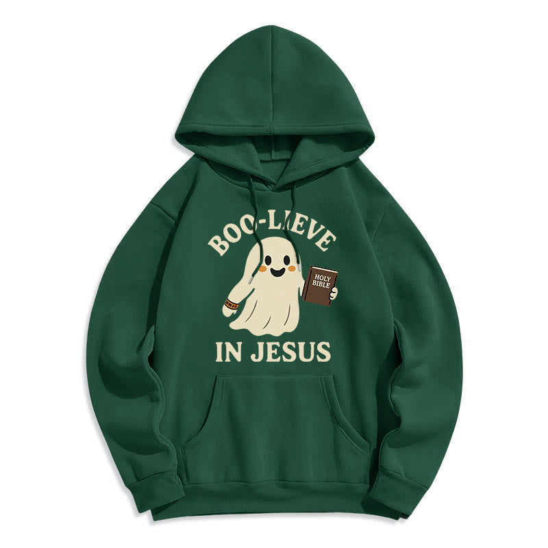 Christianartworkshop Boo-Lieve in Jesus Faith Over Fear Fleece-gefütterter Polyester-Kapuzenpullover - Grün - 2XL - image 4