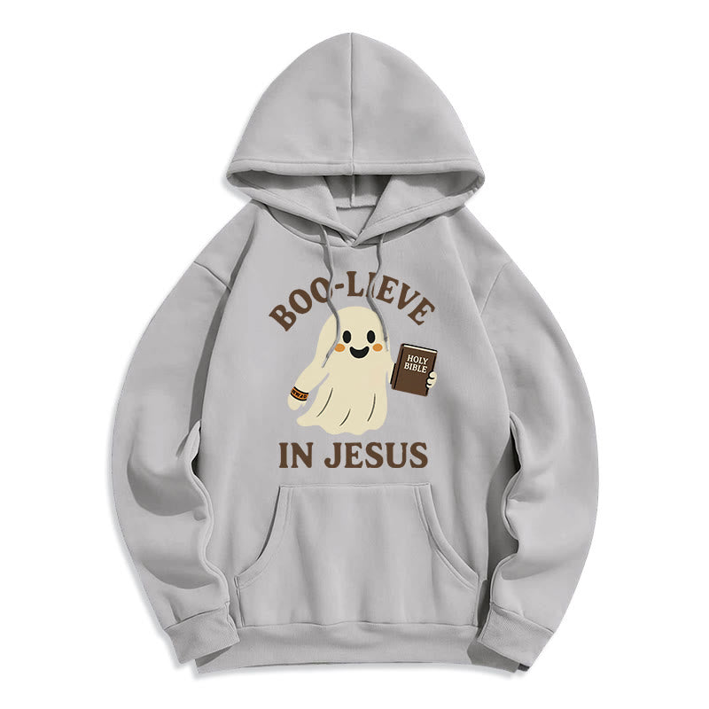 Christianartworkshop Boo-Lieve in Jesus Faith Over Fear Fleece-gefütterter Polyester-Kapuzenpullover - Grau - 2XL - image 6