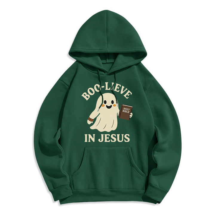 Christianartworkshop Boo-Lieve in Jesus Faith Over Fear Fleece-gefütterter Polyester-Kapuzenpullover - Grün - 2XL - image 3