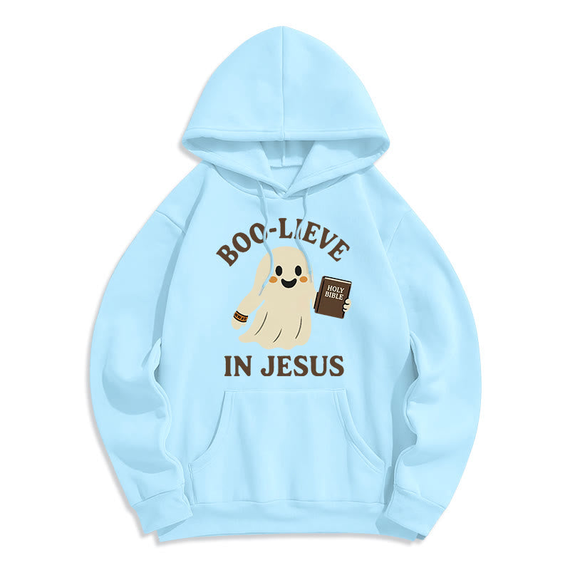 Christianartworkshop Boo-Lieve in Jesus Faith Over Fear Fleece-gefütterter Polyester-Kapuzenpullover - Blau - 2XL - image 7