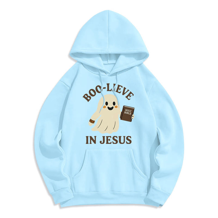 Christianartworkshop Boo-Lieve in Jesus Faith Over Fear Fleece-gefütterter Polyester-Kapuzenpullover - Blau - 2XL - image 7