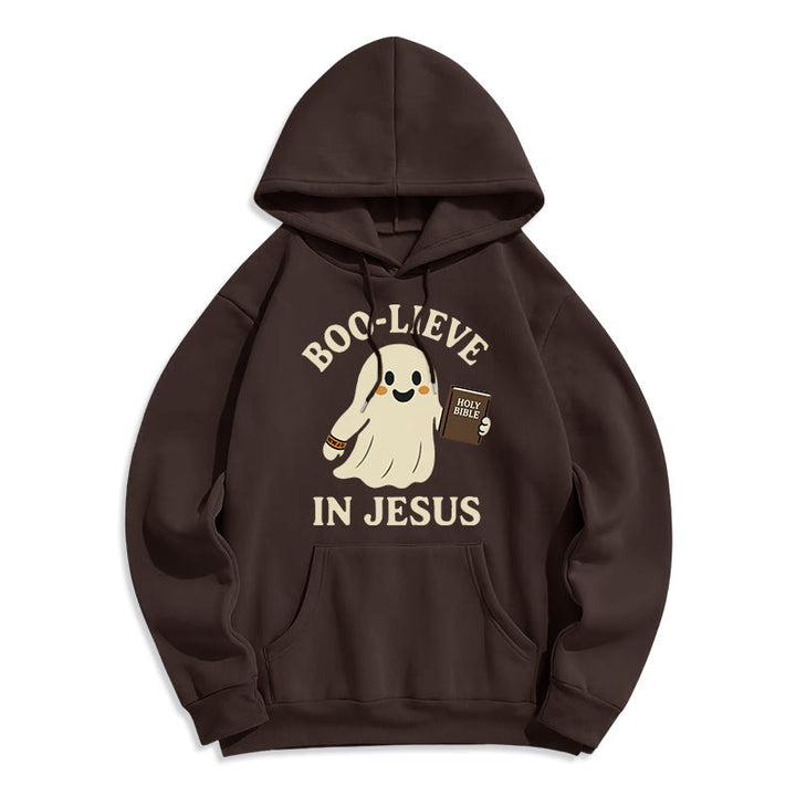 Christianartworkshop Boo-Lieve in Jesus Faith Over Fear Fleece-gefütterter Polyester-Kapuzenpullover - Braun - 2XL - image 0