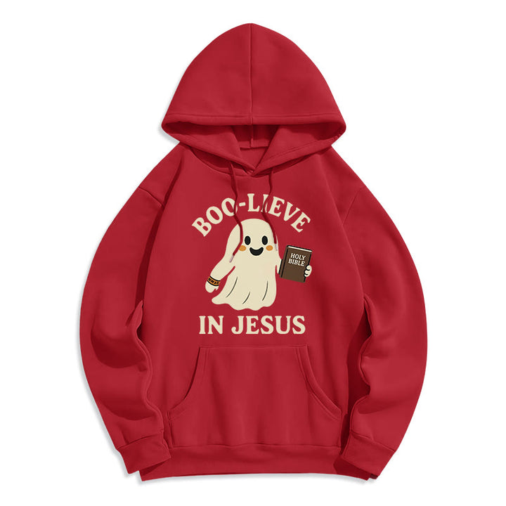 Christianartworkshop Boo-Lieve in Jesus Faith Over Fear Fleece-gefütterter Polyester-Kapuzenpullover - Rot - 2XL - image 3