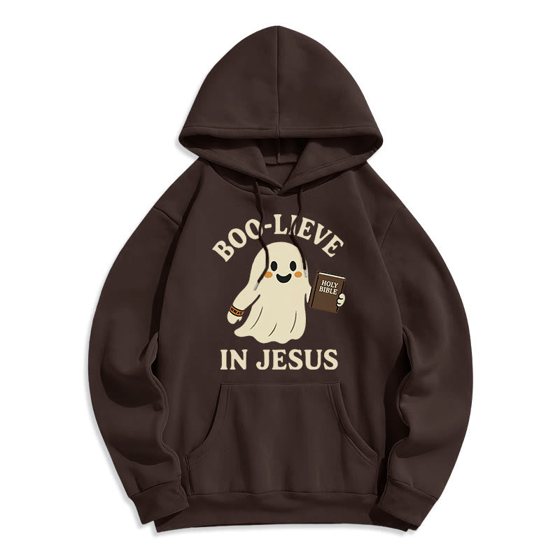 Christianartworkshop Boo-Lieve in Jesus Faith Over Fear Fleece-gefütterter Polyester-Kapuzenpullover - Braun - 2XL - image 1