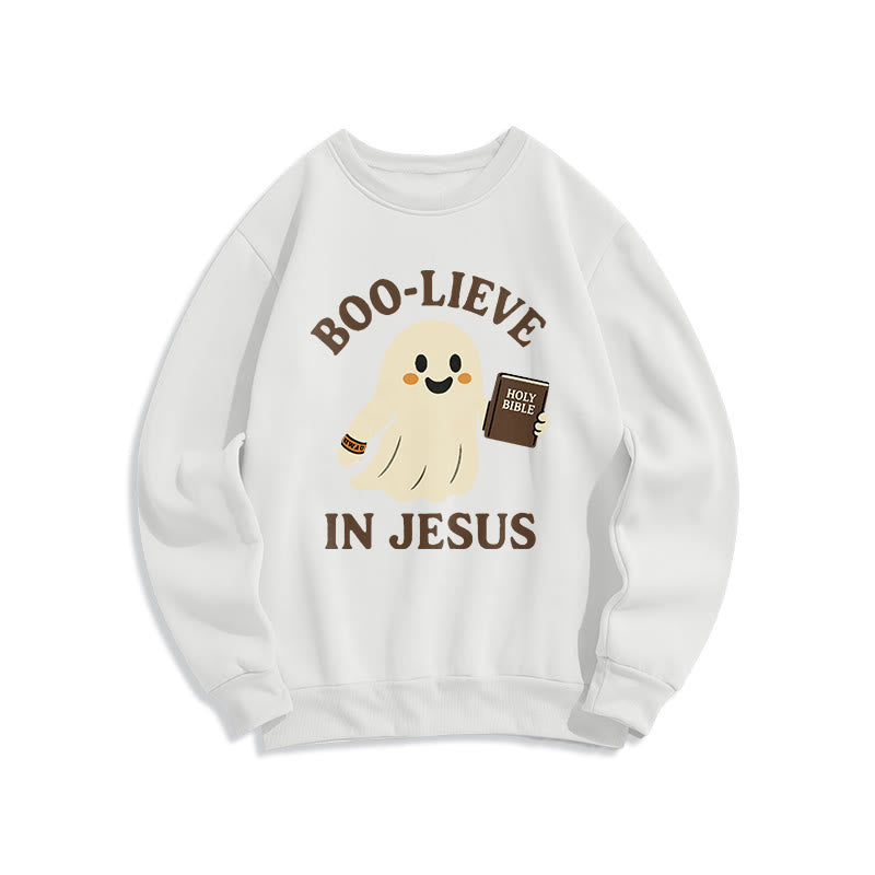 Christianartworkshop Boo-Lieve in Jesus Faith Over Fear Fleece-gefüttertes Polyester-Sweatshirt - Weiß - 2XL - image 3