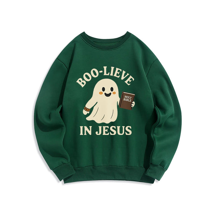 Christianartworkshop Boo-Lieve in Jesus Faith Over Fear Fleece-gefüttertes Polyester-Sweatshirt - Grün - 2XL - image 6