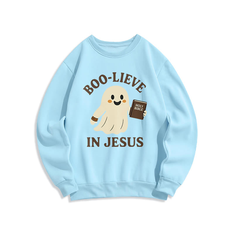 Christianartworkshop Boo – Glaube an Jesus, überwinde die Angst – Fleecegefüttertes Polyester-Sweatshirt - Blau - 2XL - image 3
