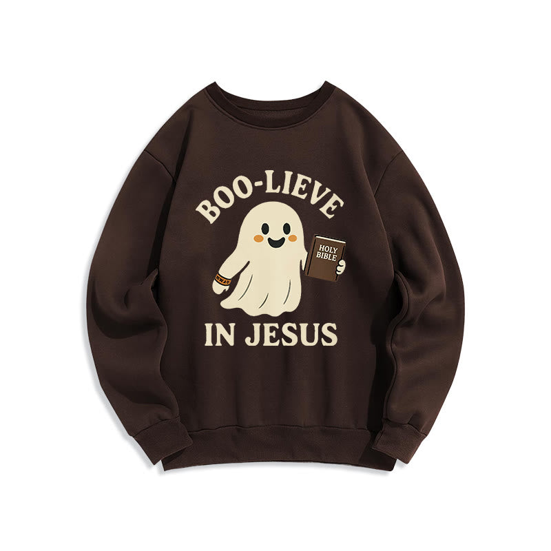 Christianartworkshop Boo-Lieve in Jesus Faith Over Fear Fleece-gefüttertes Polyester-Sweatshirt - Braun - 2XL - image 1