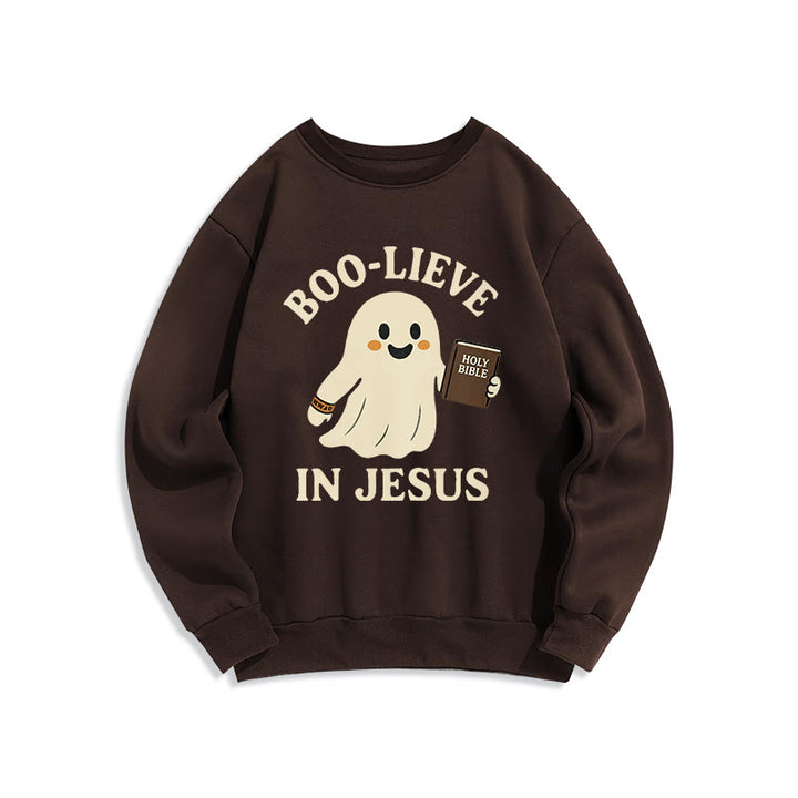 Christianartworkshop Boo-Lieve in Jesus Faith Over Fear Fleece-gefüttertes Polyester-Sweatshirt - Braun - 2XL - image 1