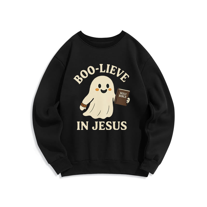 Christianartworkshop Boo-Lieve in Jesus Faith Over Fear Fleece-gefüttertes Polyester-Sweatshirt - Schwarz - 2XL - image 6