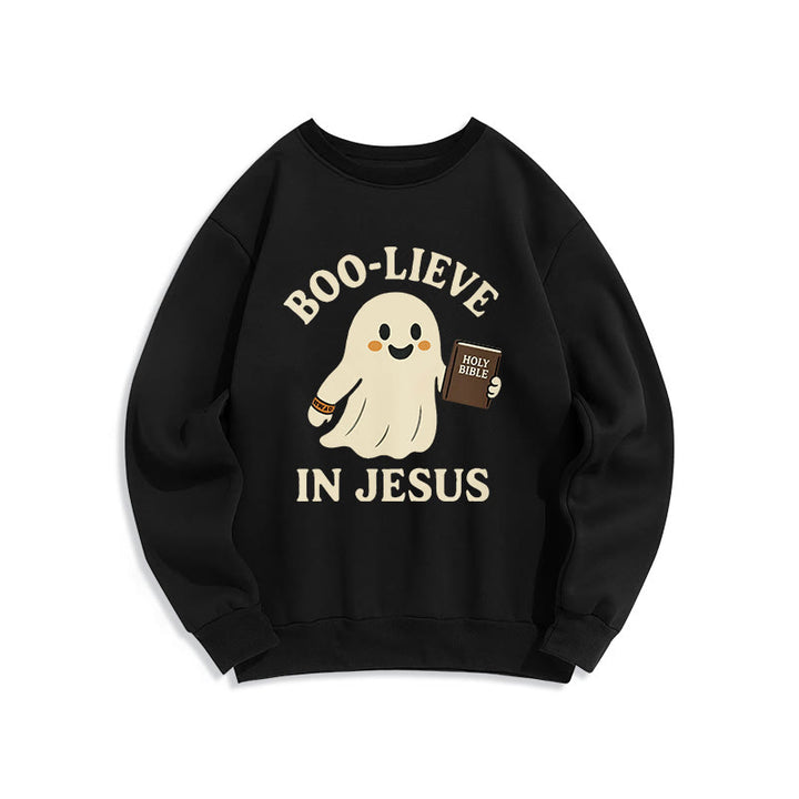 Christianartworkshop Boo-Lieve in Jesus Faith Over Fear Fleece-gefüttertes Polyester-Sweatshirt - Schwarz - 2XL - image 6