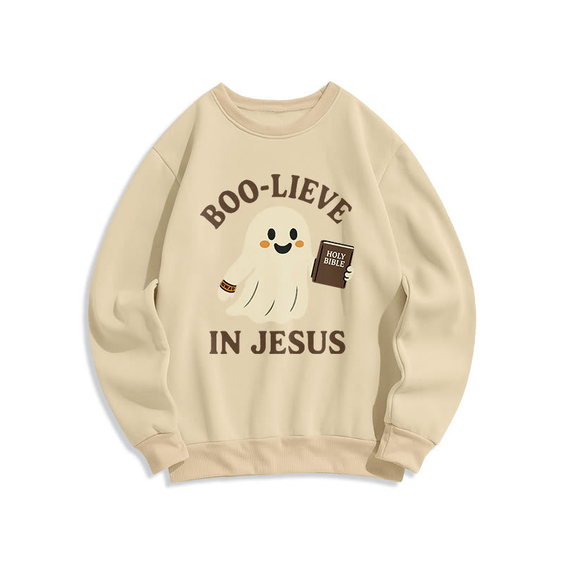 Christianartworkshop Boo-Lieve in Jesus Faith Over Fear Fleece-gefüttertes Polyester-Sweatshirt - Beige - 2XL - image 4