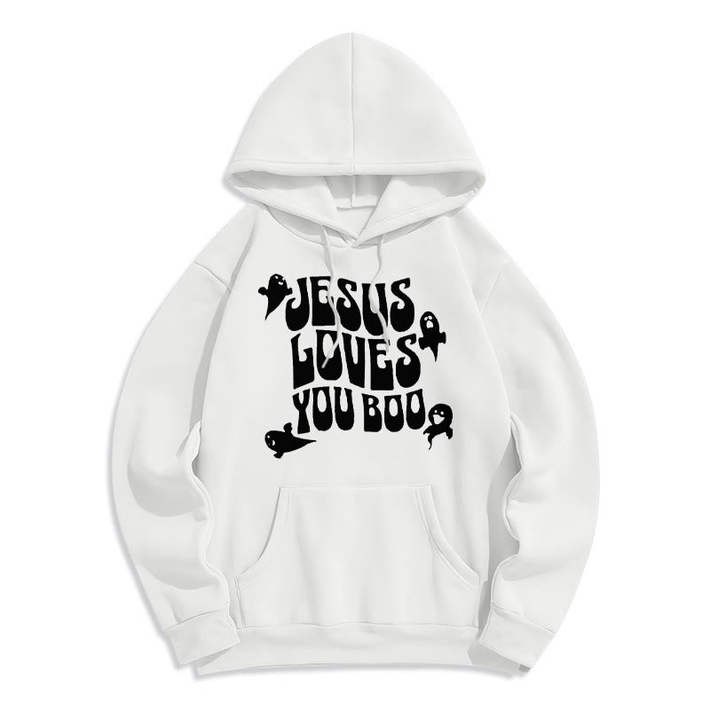Christianartworkshop Jesus Loves You Boo Polyester-Kapuzenpullover mit Fleecefutter - Weiß - 2XL - image 8