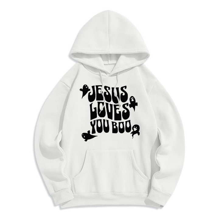 Christianartworkshop Jesus Loves You Boo Polyester-Kapuzenpullover mit Fleecefutter - Weiß - 2XL - image 8