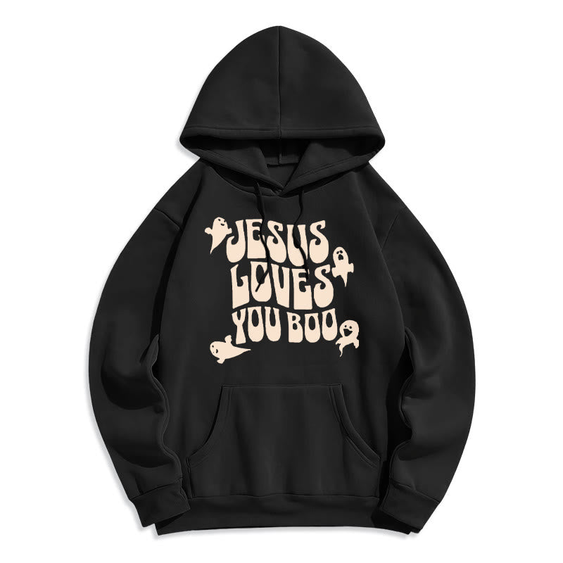 Christianartworkshop Jesus Loves You Boo Polyester-Kapuzenpullover mit Fleecefutter - Schwarz - 2XL - image 0