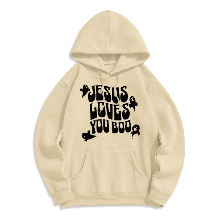 Christianartworkshop Jesus Loves You Boo Polyester-Kapuzenpullover mit Fleecefutter - Beige - 2XL - image 5