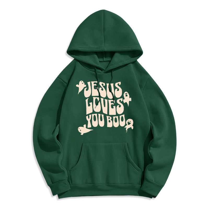 Christianartworkshop Jesus Loves You Boo Polyester-Kapuzenpullover mit Fleecefutter - Grün - 2XL - image 4