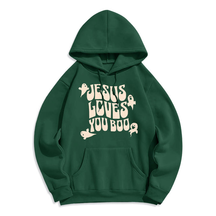 Christianartworkshop Jesus Loves You Boo Polyester-Kapuzenpullover mit Fleecefutter - Grün - 2XL - image 4