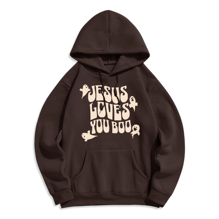 Christianartworkshop Jesus Loves You Boo Polyester-Kapuzenpullover mit Fleecefutter - Braun - 2XL - image 3