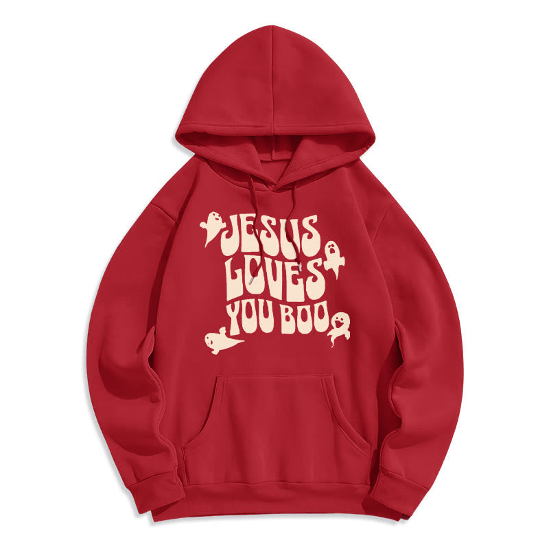 Christianartworkshop Jesus Loves You Boo Polyester-Kapuzenpullover mit Fleecefutter - Rot - 2XL - image 3