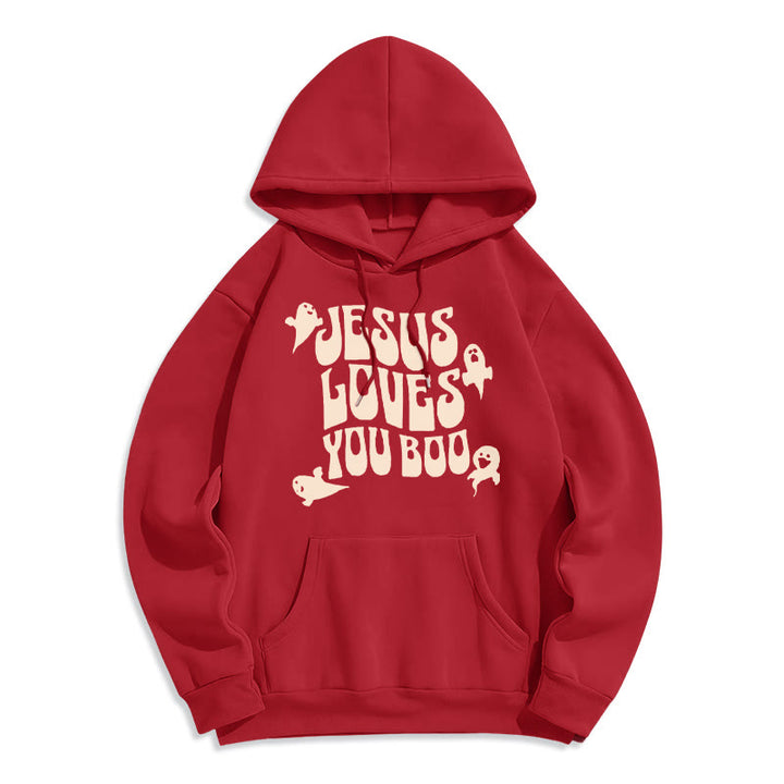 Christianartworkshop Jesus Loves You Boo Polyester-Kapuzenpullover mit Fleecefutter - Rot - 2XL - image 3
