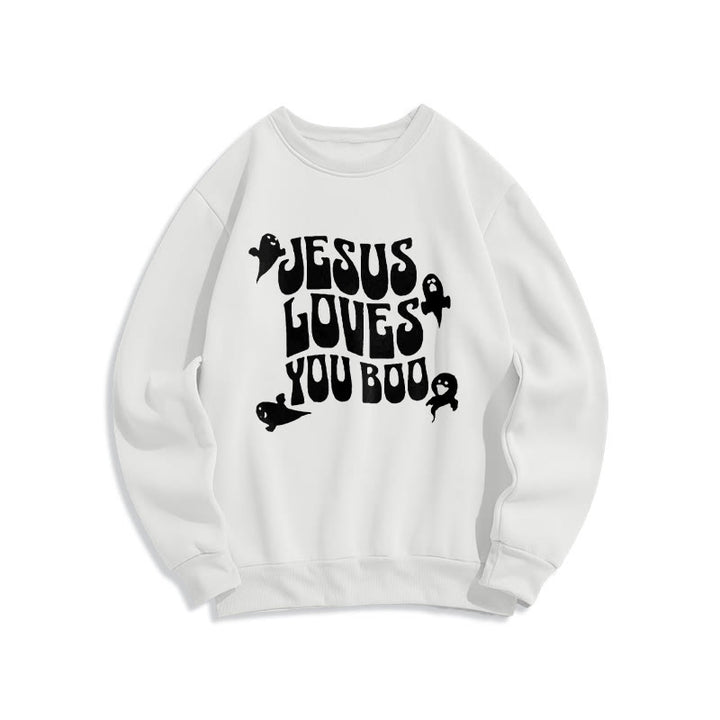 Christianartworkshop „Jesus liebt dich, Boo“ Fleecegefüttertes Polyester-Sweatshirt - Weiß - 2XL - image 2