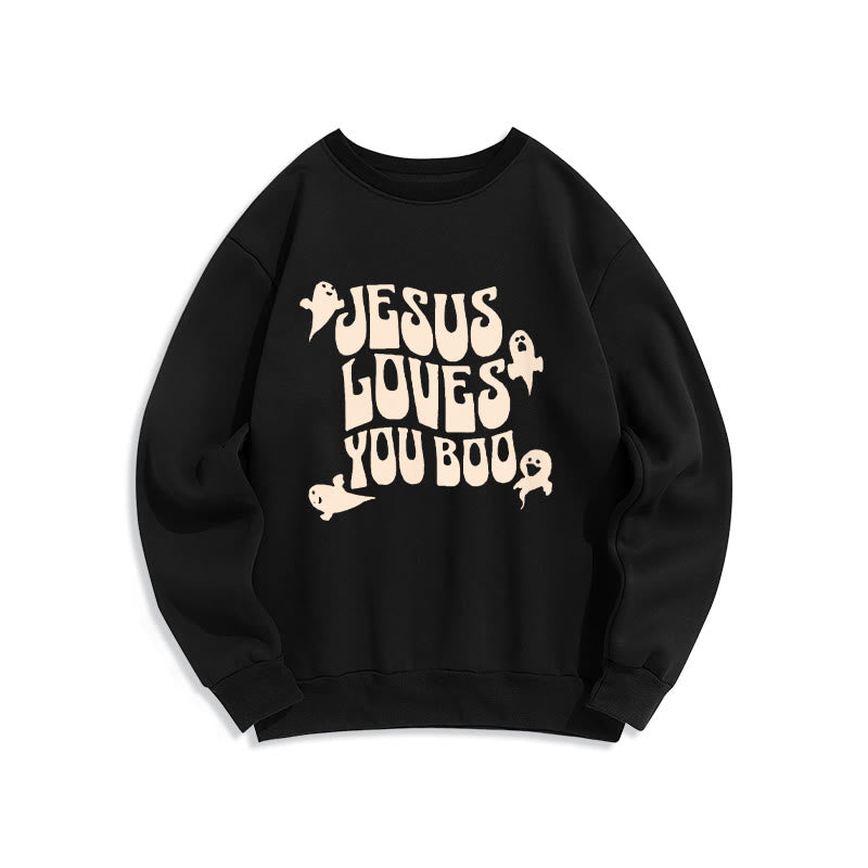 Christianartworkshop „Jesus liebt dich, Boo“ Fleecegefüttertes Polyester-Sweatshirt - Schwarz - 2XL - image 0
