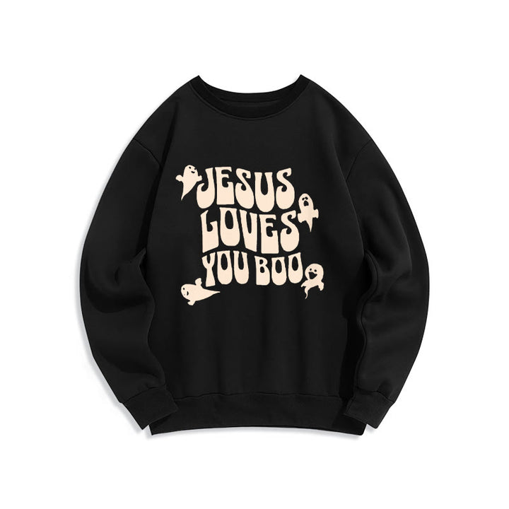 Christianartworkshop „Jesus liebt dich, Boo“ Fleecegefüttertes Polyester-Sweatshirt - Schwarz - 2XL - image 0