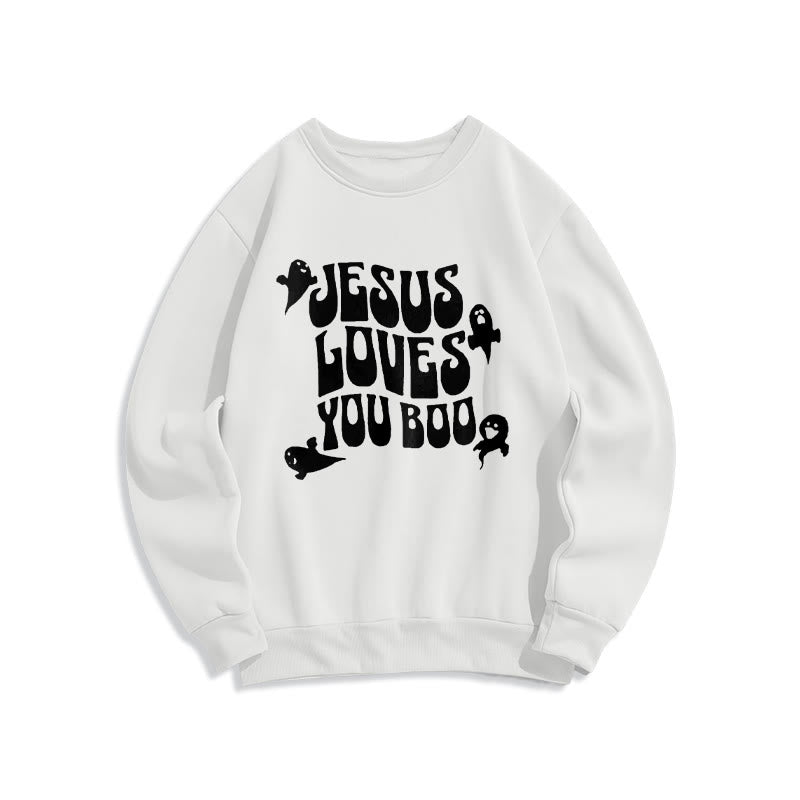 Christianartworkshop Sweatshirt mit Fleecefutter aus Polyester „Jesus Loves You Boo“ - Weiß - 2XL - image 3