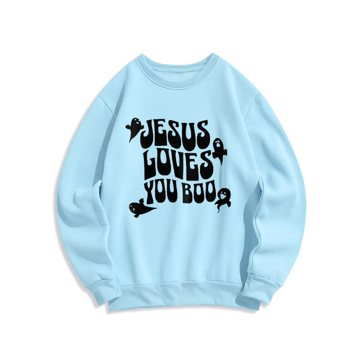 Christianartworkshop Sweatshirt mit Fleecefutter aus Polyester „Jesus Loves You Boo“ - Blau - 2XL - image 4