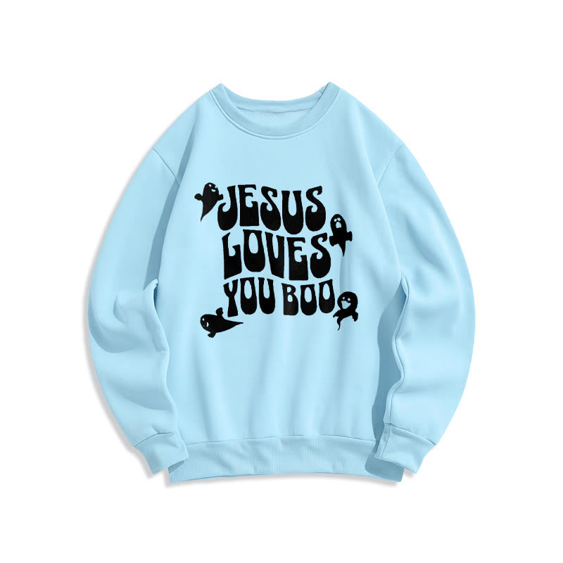 Christianartworkshop Sweatshirt mit Fleecefutter aus Polyester „Jesus Loves You Boo“ - Blau - 2XL - image 3