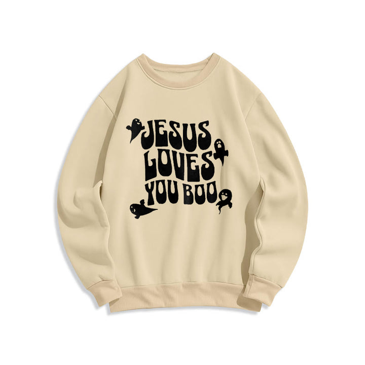Christianartworkshop Sweatshirt mit Fleecefutter aus Polyester „Jesus Loves You Boo“ - Beige - 2XL - image 5