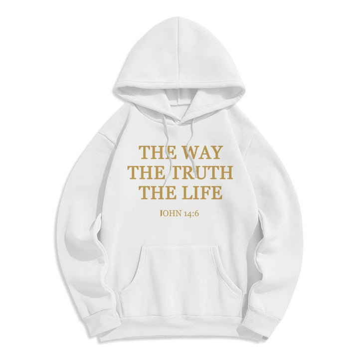 Christianartworkshop Der Weg, die Wahrheit, das Leben, die Schrift, Fleece-gefütterter Polyester-Kapuzenpullover - Weiß - 2XL - image 3