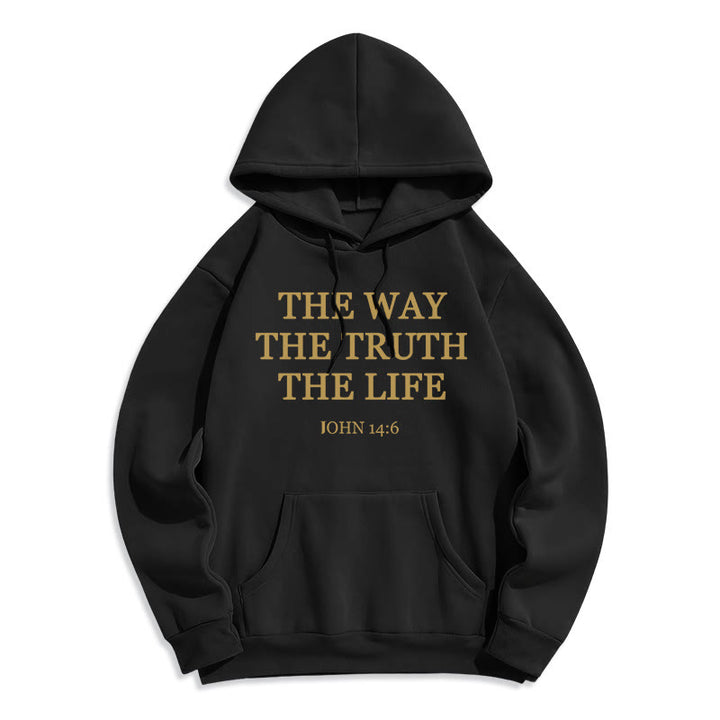 Christianartworkshop Der Weg, die Wahrheit, das Leben, die Schrift, Fleece-gefütterter Polyester-Kapuzenpullover - Schwarz - 2XL - image 1