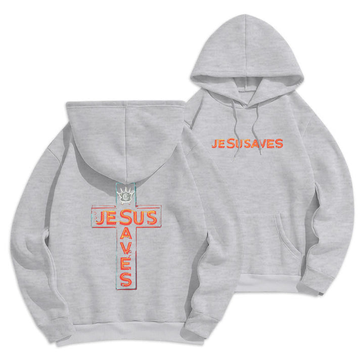 Christianartworkshop Jesus Saves Cross Graphic Faith Statement Fleece Lined Polyester Hoodie - Grau - 2XL - image 6