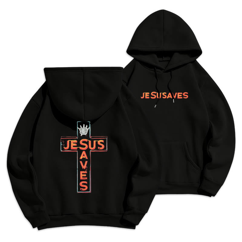 Christianartworkshop Jesus Saves Cross Graphic Faith Statement Fleece Lined Polyester Hoodie - Schwarz - 2XL - image 0