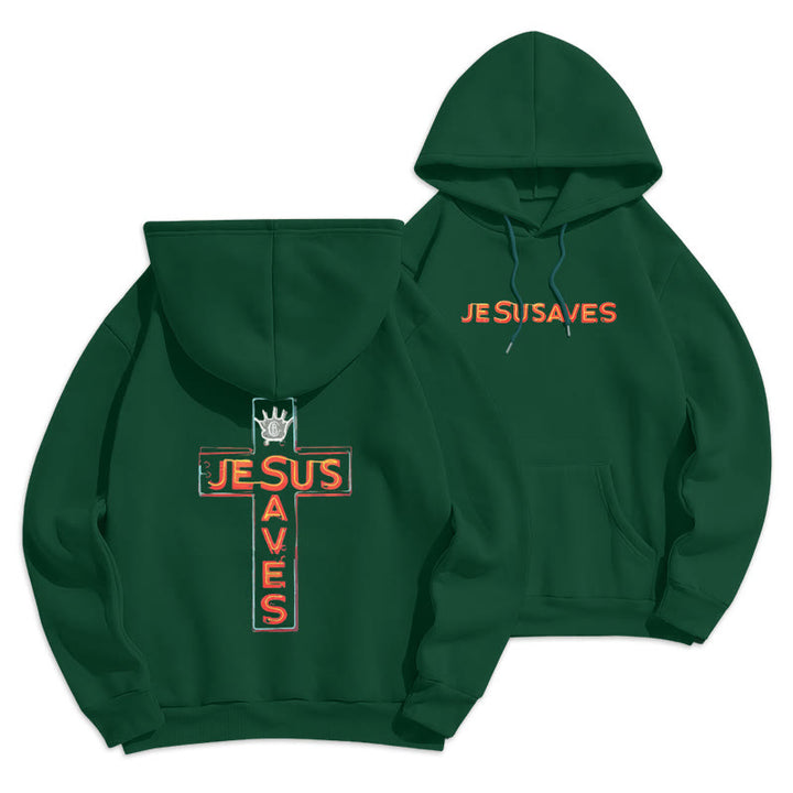 Christianartworkshop Jesus Saves Cross Graphic Faith Statement Fleece Lined Polyester Hoodie - Grün - 2XL - image 3