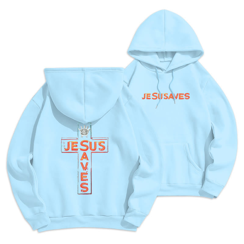Christianartworkshop Jesus Saves Cross Graphic Faith Statement Fleece Lined Polyester Hoodie - Blau - 2XL - image 5