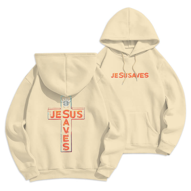 Christianartworkshop Kapuzenpullover mit Motiv „Jesus rettet das Kreuz“ aus Polyester mit Fleecefutter - Beige - 2XL - image 8
