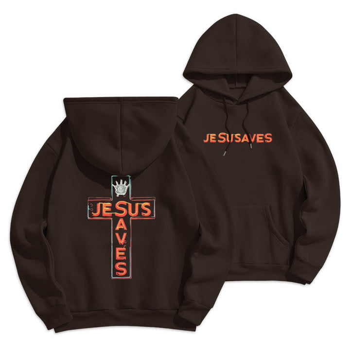 Christianartworkshop Jesus Saves Cross Graphic Faith Statement Fleece Lined Polyester Hoodie - Braun - 2XL - image 4