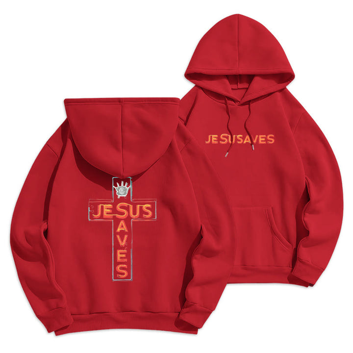 Christianartworkshop Kapuzenpullover mit Motiv „Jesus rettet das Kreuz“ aus Polyester mit Fleecefutter - Rot - 2XL - image 4