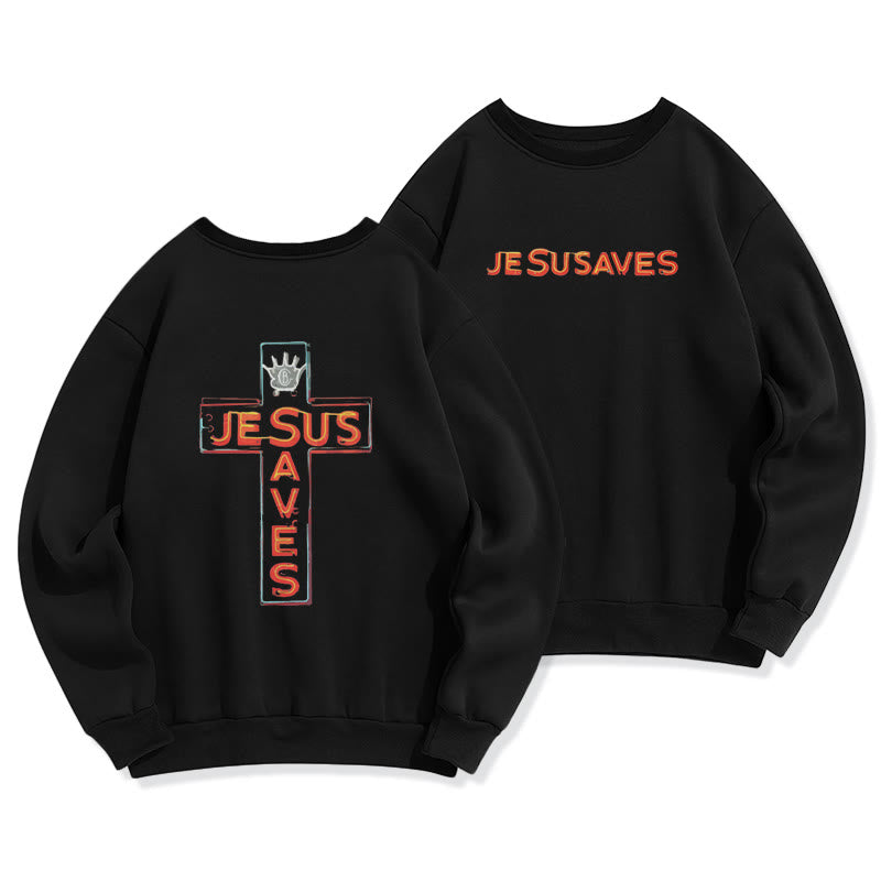Christianartworkshop Sweatshirt mit Jesus-Rettet-Kreuz-Grafik, Glaubensbekenntnis, Fleece-gefüttert, Polyester - Schwarz - 2XL - image 1
