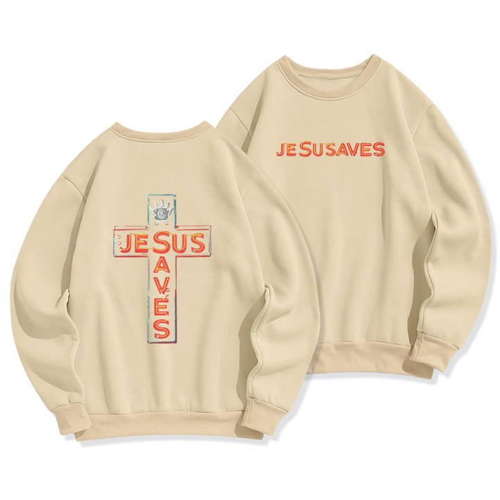 Christianartworkshop Sweatshirt mit Jesus-Rettet-Kreuz-Grafik, Glaubensbekenntnis, Fleece-gefüttert, Polyester - Beige - 2XL - image 3