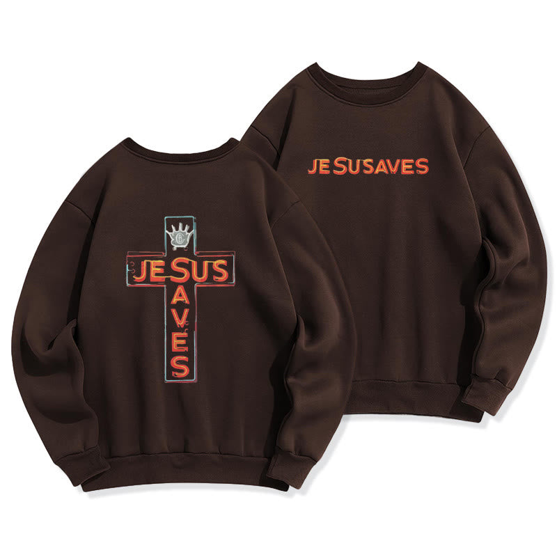 Christianartworkshop Sweatshirt mit Jesus-Rettet-Kreuz-Grafik, Glaubensbekenntnis, Fleece-gefüttert, Polyester - Braun - 2XL - image 5