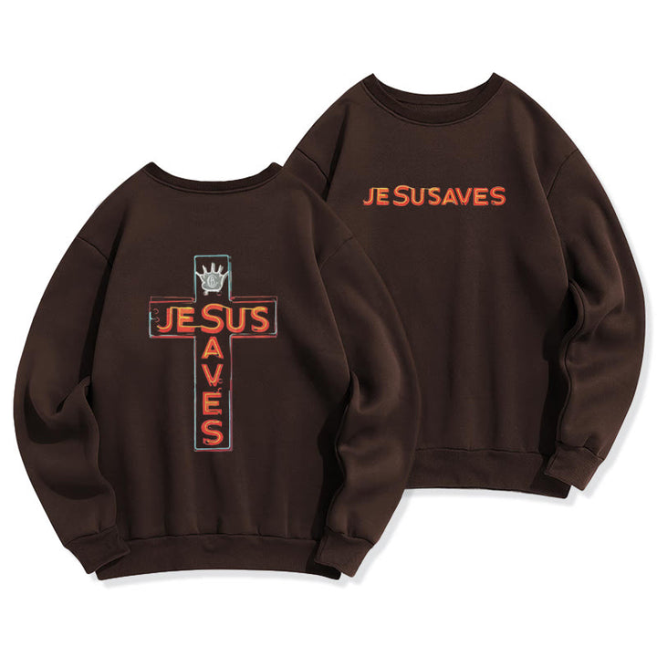 Christianartworkshop Sweatshirt mit Jesus-Rettet-Kreuz-Grafik, Glaubensbekenntnis, Fleece-gefüttert, Polyester - Braun - 2XL - image 5