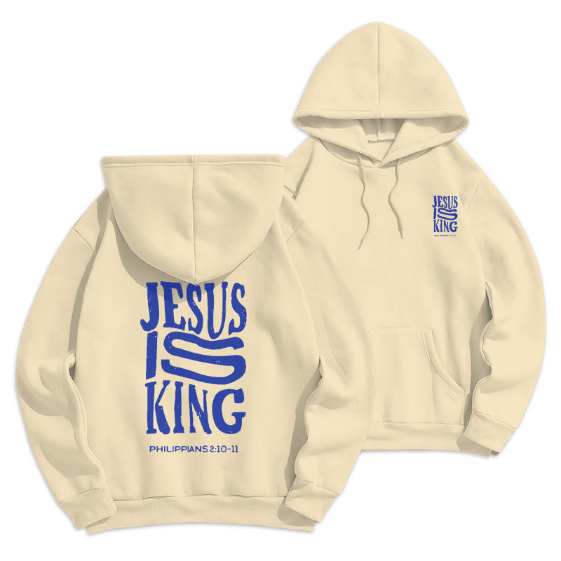 Christianartworkshop Bold Street Style Jesus Is King Bold Polyester-Kapuzenpullover mit Fleecefutter - Beige - 2XL - image 0