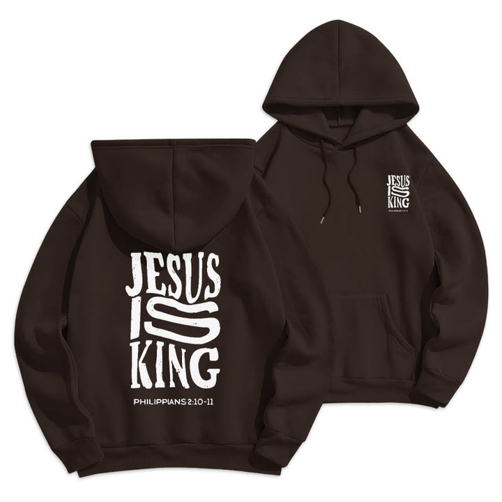 Christianartworkshop Bold Street Style Jesus Is King Bold Polyester-Kapuzenpullover mit Fleecefutter - Braun - 2XL - image 7