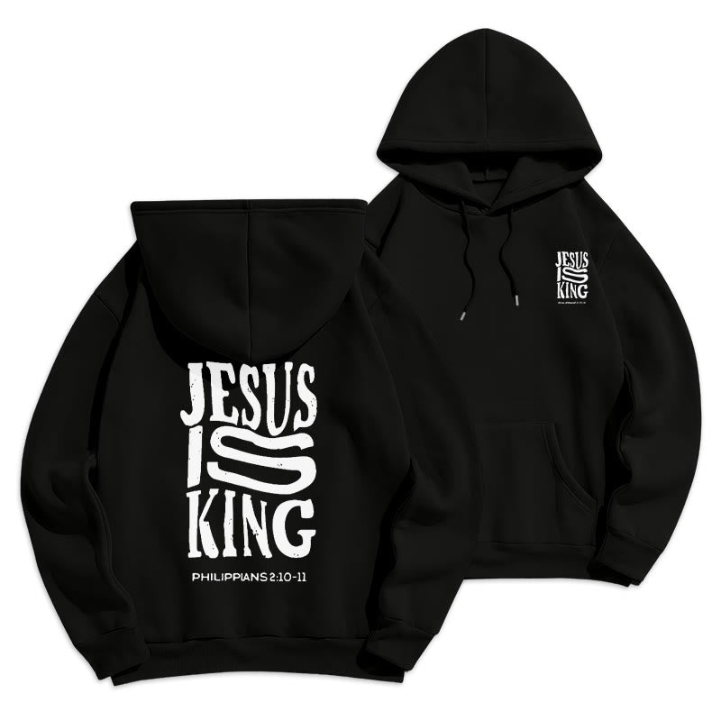 Christianartworkshop Bold Street Style Jesus Is King Bold Polyester-Kapuzenpullover mit Fleecefutter - Schwarz - 2XL - image 9