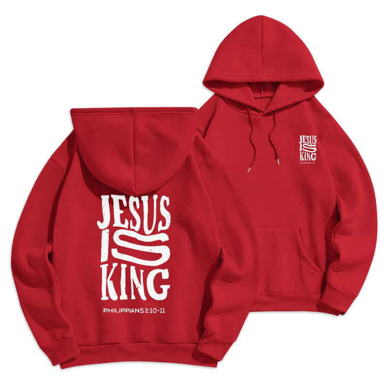 Christianartworkshop Bold Street Style Jesus Is King Bold Polyester-Kapuzenpullover mit Fleecefutter - Rot - 2XL - image 6