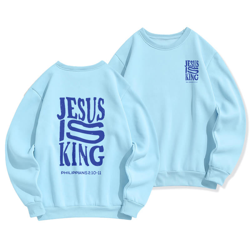 Christianartworkshop Bold Street Style Jesus Is King Bold Fleece-gefüttertes Polyester-Sweatshirt - Blau - 2XL - image 2